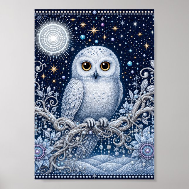 Poster Wächterin der Winternacht – Schneeeule unter Stern (Frente)
