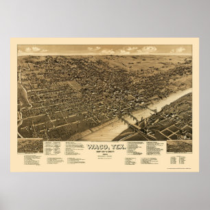 Pôster Waco, mapa panorâmico de TX - 1886