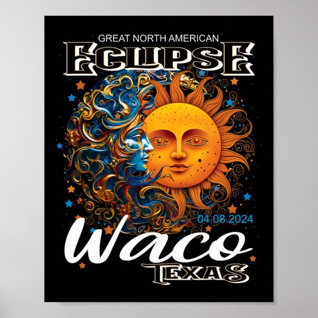 Poster Waco Texas 2024 Total Solar Eclipse Cosmic abril 8 (Frente)