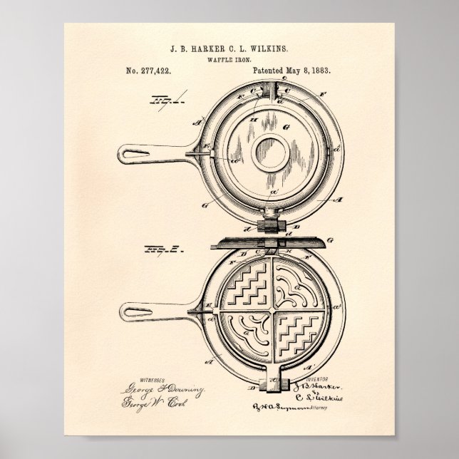 Pôster Waffle Iron 1883 Patent Art Old Peper (Frente)