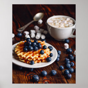 Poster Waffles belgas com mirtilo e chocolate quente