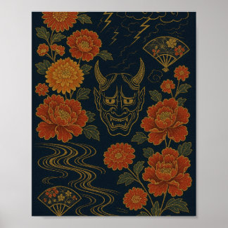 Poster wagara "Tempestade da Oni: Arte Japonesa Tradicion