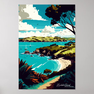 Poster Waiheke Island New Zelândia Viagem Art Vintage