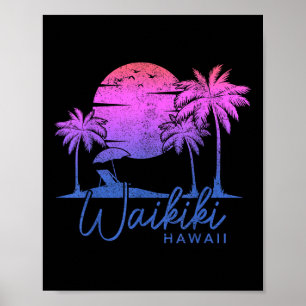 Poster Waikiki Beach Havaí Surf Vintage Sunset Surfer