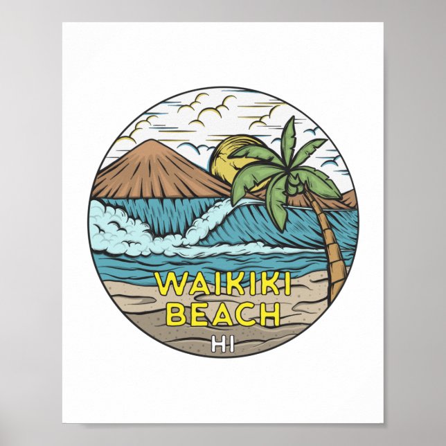 Poster Waikiki Beach Hawaii Vintage (Frente)