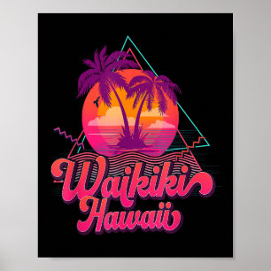 Poster Waikiki Beach Vacing Havaí Surf Sunset Surfer R