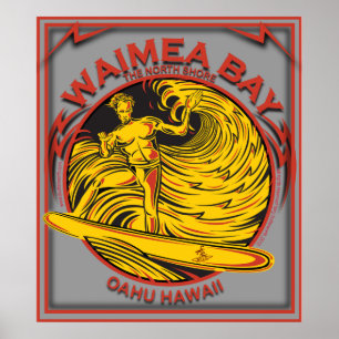 PÔSTER WAIMEA BAY NORTH SHORE HAWAII SURFING
