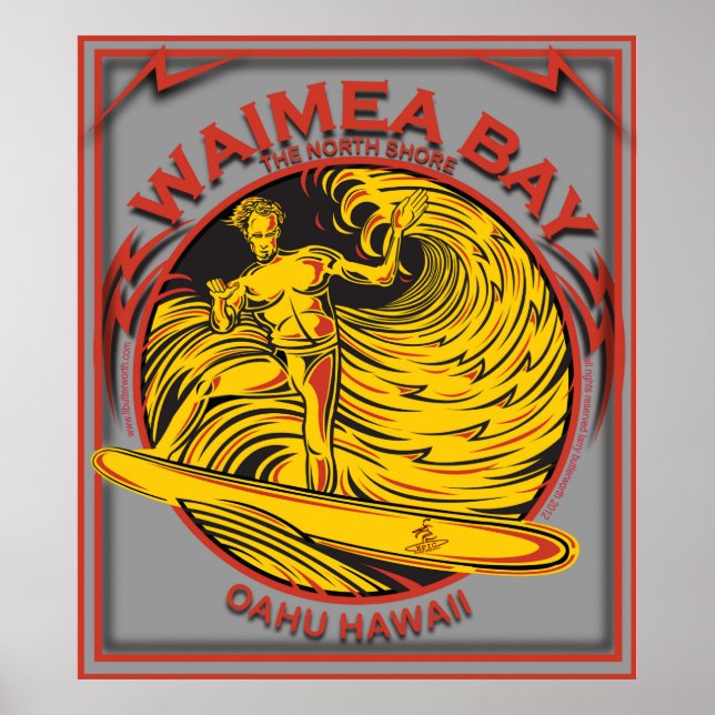 PÔSTER WAIMEA BAY NORTH SHORE HAWAII SURFING (Frente)
