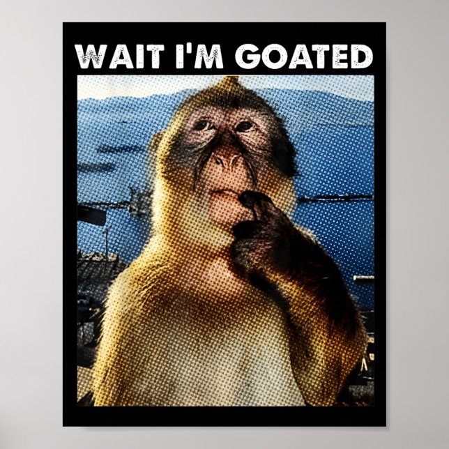Poster Wait I'm Goated Funny Thinking Monkey Meme Brainro (Frente)