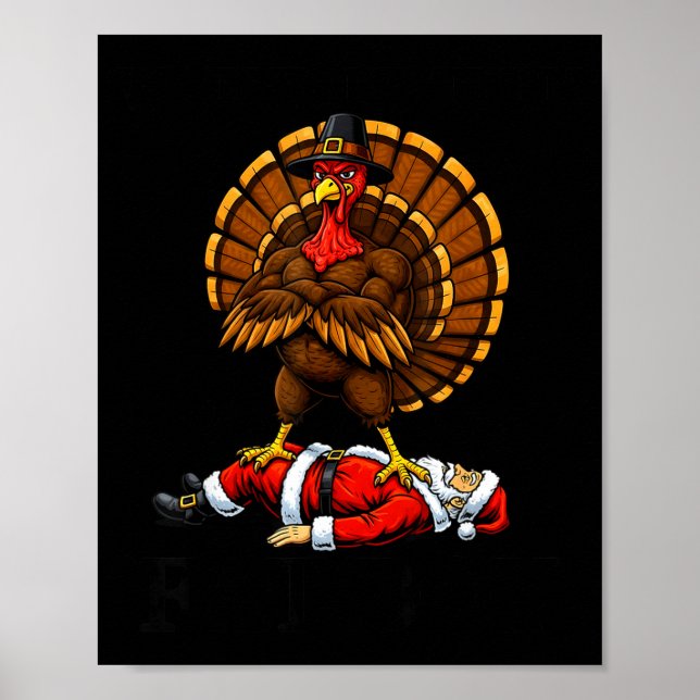 Poster Wait Your Turn Fat Boy Turkey And Santa Sign  (Frente)