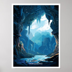 Poster Waitomo Caverna a ilustração do Viagem da Nova Zel