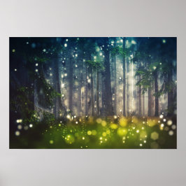 Pôster Wald, Bäume auf Waldlichtung, Dämmerung