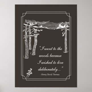 Pôster Walden Quote, "Live deliberately" (dark)