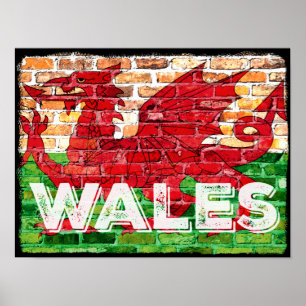 Poster Wales Flag on Brick