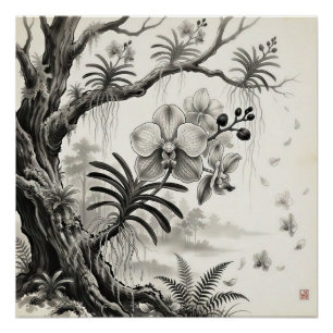 Pôster Waling-Waling — Orquídea Rainha Filipina Sumi-e