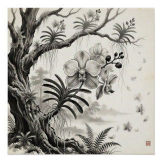 Pôster Waling-Waling — Orquídea Rainha Filipina Sumi-e