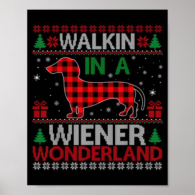 Poster Walking In A Wiener Wonderland Funny Dachshund Chr (Frente)