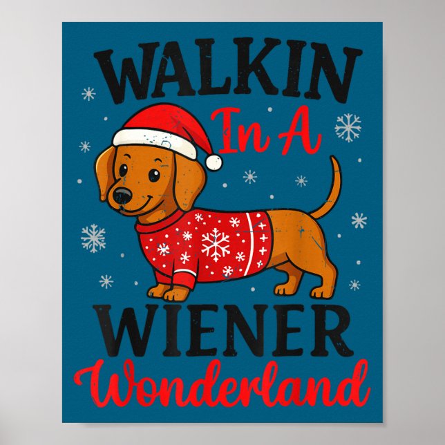 Poster Walking In Weiner Wonderland Mini Dachshund Christ (Frente)