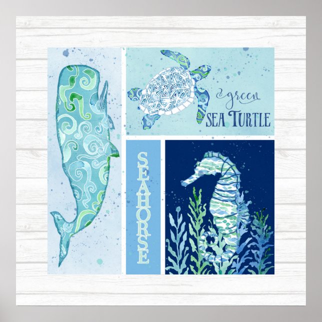 Pôster Wall Art Beach Ocean Shore Turtle Seacavalo (Frente)