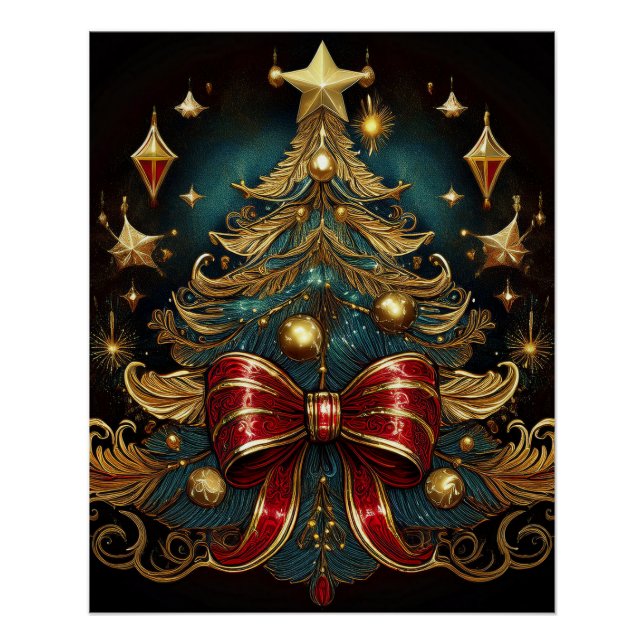 Pôster Wall Art Com Árvore De Natal E Grande Arco Vermelh (Frente)