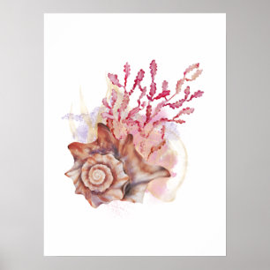 Poster Wall Art Moderna de Seashell Rosa e Dourada