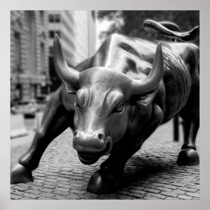 Poster Wall Street Bull Black and White Photoshop