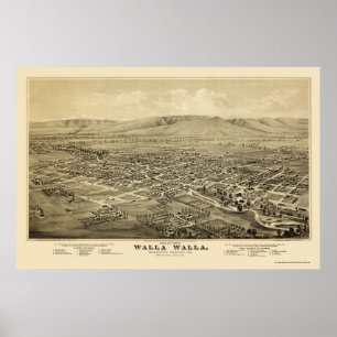 Pôster Walla Walla, mapa panorâmico de WA - 1876