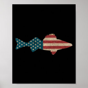 Poster Walleye Fish American Flag Sauger Angling