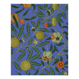 Pôster Wallpaper colorido azul William Morris Pomegranate