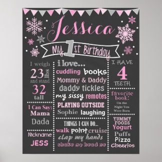 Pôster Wallthday Birthday Chalkboard de inverno - Garota