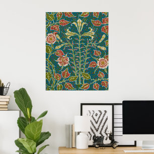 Poster Walter Crane Antiga Flor de Lírio e Rosa
