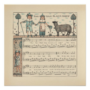 Pôster Walter Crane Baa Baa Ovelha Negra Rima Infantil