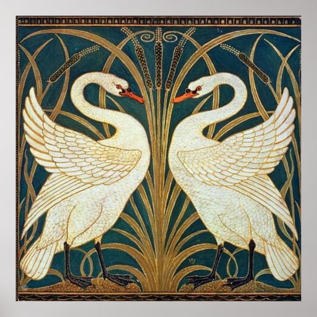 Poster Walter Crane Swan, Rush E Iris Art Nouveau (Frente)