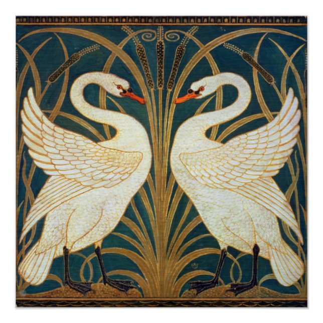 Pôster Walter Crane Swan, Rush E Iris Art Nouveau (Frente)