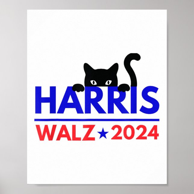 Poster Walz 2024 Gato Engraçado Eleição Kamala Harris Tim (Frente)