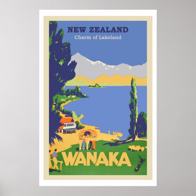 Poster Wanaka, Viagens vintage da Nova Zelândia (Frente)