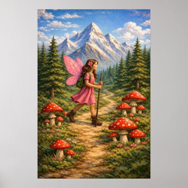 Poster Wanderlust Mountain Fairy Hiker Fairycore Mushroom (Frente)