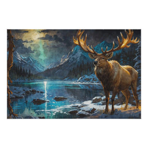 Pôster Wapiti (Elk) e Luzes de inverno