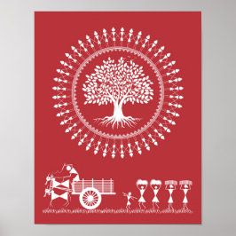 Poster Warli Harmony: Árvore da Vida e Bliss Rurais Poste