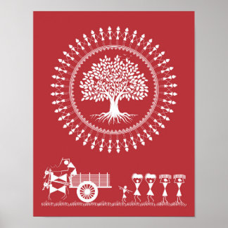 Poster Warli Harmony: Árvore da Vida e Bliss Rurais Poste