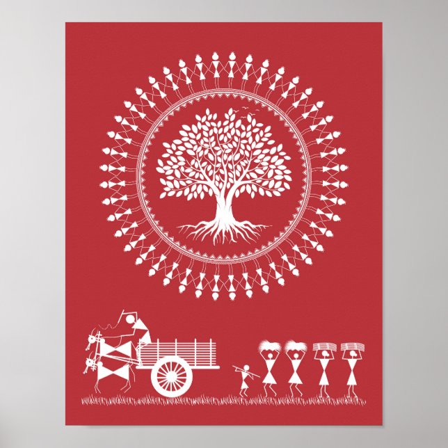 Poster Warli Harmony: Árvore da Vida e Bliss Rurais Poste (Frente)