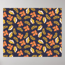 Poster Warm Falling Autumn Leaves with Flowers