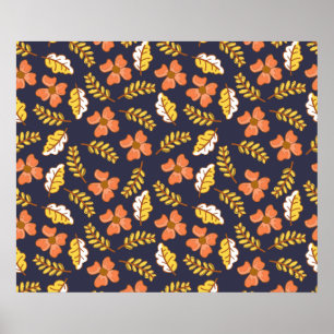 Poster Warm Falling Autumn Leaves with Flowers