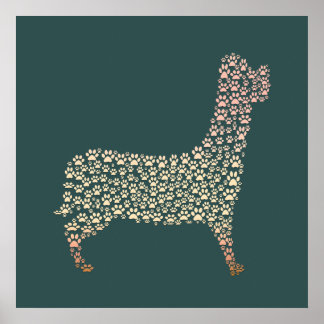 Poster Warm Gold Gradient Paw Print Dog Silhouette Fabric