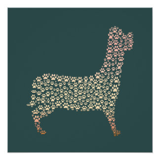 Pôster Warm Gold Gradient Paw Print Dog Silhouette Fabric