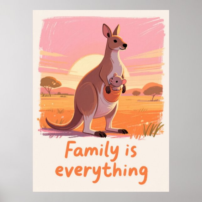 Poster Warm Kangaroo Family Sunset Art (Frente)