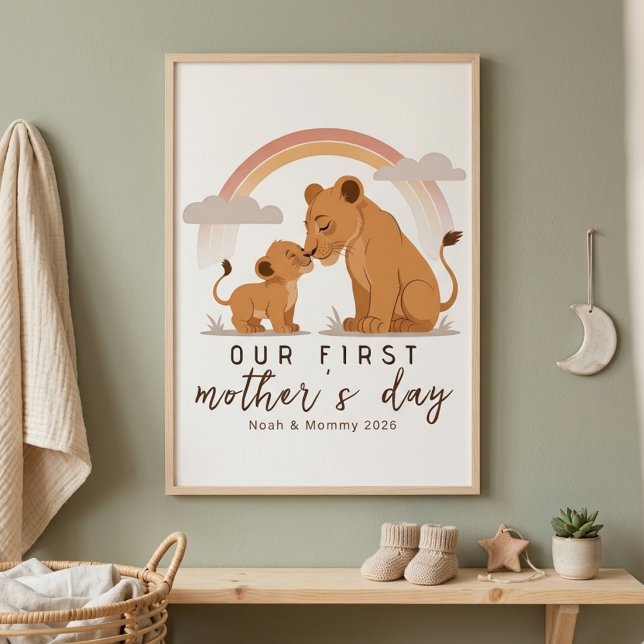 Poster Warm Lion Mom Baby First Mothers Day Calm Love Art (Criador carregado)