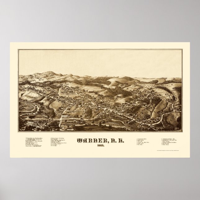 Pôster Warner, Mapa Panorâmico NH - 1887 (Frente)