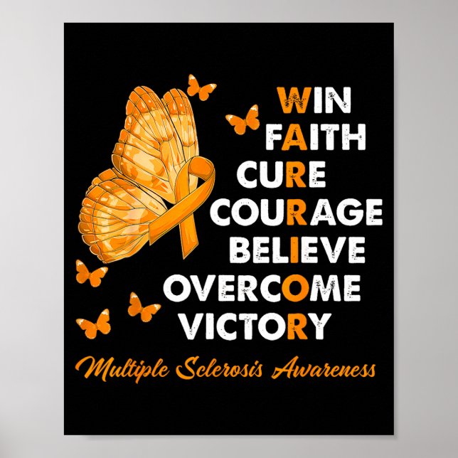 Poster Warrior Win Faith Cure Ribbon Multiple Sclerosis A (Frente)