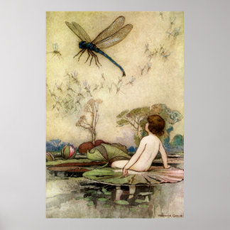 Pôster Warwick Goble Waterbaby Em Uma Waterlily